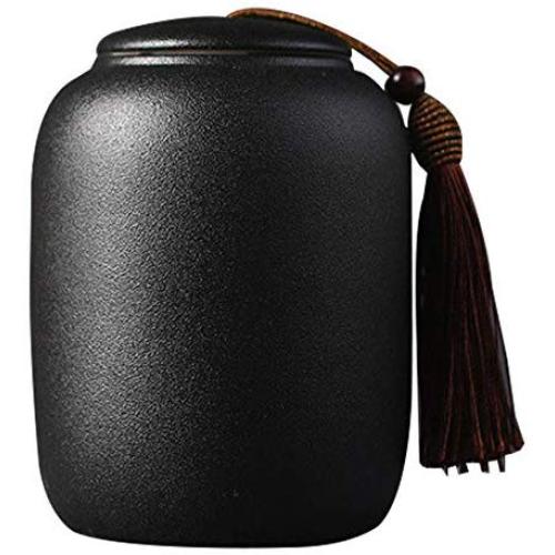 Black Handmade Ceramic Loose Tea Caddy Storage Jar Canister,Food Storage Jar Canister Unique Design Food Canisters for Coffee Spice Nuts Snacks Seasonings (Style 1)