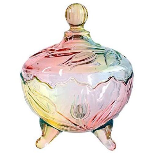 SOCOSY Royal Rainbow Embossed Crystal Footed Apothecary Jar Candy Jar with Lid,Clear Glass Wedding Candy Buffet Jar Food Jar (7oz/22oz)