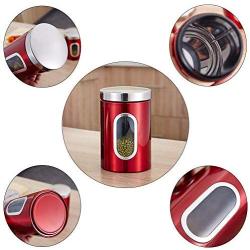 Lorchwise 3 PCS Red Round Stainless Steel Tea Cans Food Storage Jars - Multi-functional Sealed Cans
