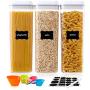 Airtight Food Storage Containers, Vtopmart 3 Pieces BPA Free Plastic Spaghetti Containers with Easy Lock Lids, for Kitchen Pantry Organization and Storage, Include 24 Labels
