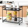TNKML Wrought Iron Condiment Storage Rack Kitchen Countertop Spice Rack Double Storage Rack - Black