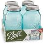 Ball Mason Gläser 32 oz Regular Mouth Vintage Farbige Aqua-Kollektion mit Nicht-Rutsch-Deckelöffner – Set von 4 Quartier-Mason Gläsern – Konservierungsgläser mit Deckeln