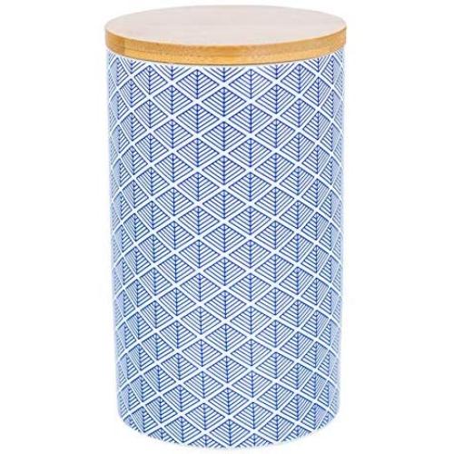 Nicola Spring Porcelain Tea, Coffee and Sugar Canister - Blue Geometric Pattern