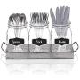 Mason Jar Flatware Caddy, Utensil Holder with Black Chalk Label on Galvanized Tray, Cutlery Organizer, Home and Party Drinkware Set