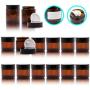 Youngever 14 Amber Round Glass Jars, 12 pack 2 Ounce Amber Glass Round Glass Jars, 2 pack 4 Ounce Amber Round Glass Jars, with Inner Liners and Black Lids