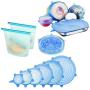 Vaorwne Silicone Stretch Lids,Various Sizes Reuseable Food Storage Covers for Bowl, Can, Jar, Glassware, Food Saver Set of 6 + 2 Packs Silicone Food Storage Bags(8 Packs)