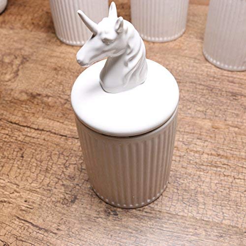 KEYAMA 1 Piece Unicorn white ceramic food storage jar 20 OZ (600ML) ceramic food Sealed jar Tea Coffee Spice Storage canisters Exquisite animal modeling Kitchen Decorative Storage jars (Unicorn)