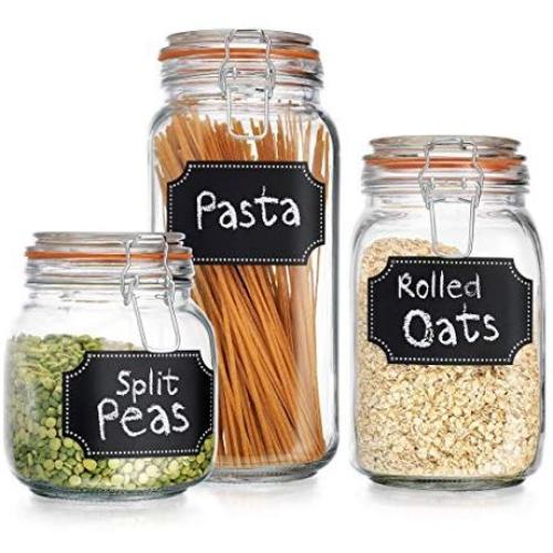 Classic Home Set of 3 Glass Canister Chalk Clear Jar with Hermetic Seal Bail & Trigger Airtight Lock for Kitchen - Food Storage Containers