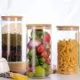 Bocal en verre 3X950ml avec couvercle en bambou pour stockage aliments, conserve, idéal pour pâtes, café, sachets de thé (Set de 3, 10x20cm) Bocal en verre 3X950ml avec couvercle en bambou pour stockage aliments, conserve, idéal pour pâtes, café, sachets de thé (Set de 3, 10x20cm)