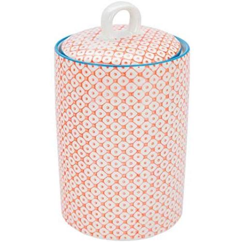 Nicola Spring Tea Coffee and Sugar Canister Storage Jar - Porcelain Blue/Orange Print Design