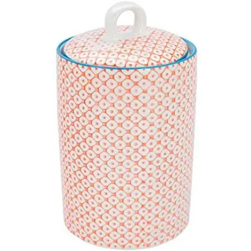 Nicola Spring Tea Coffee and Sugar Canister Storage Jar - Porcelain Blue/Orange Print Design