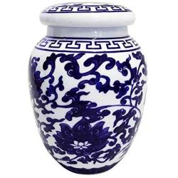 Decorative Blue and White Lotus Pattern Porcelain Storage Container or Display Unit.Large