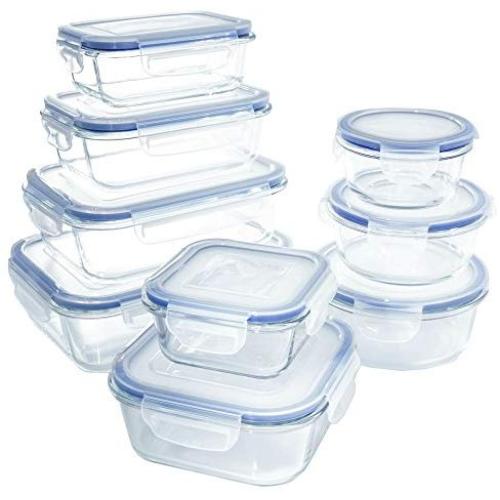 1790 Glass Food Storage Containers with Lids, [18 Piece] Glass Meal Prep Containers, Airtight Glass Lunch Boxes, BPA-Free & FDA Approved & Leak Proof (9 Lids & 9 Containers)