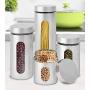 Estilo 4 Piece Brushed Stainless Steel and Glass Canisters with Window, Silver