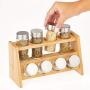 mDesign Bamboo Kitchen Cabinet, Pantry, Shelf Organizer Spice Rack - 2 Level Storage, Eco-Friendly, Multipurpose, Includes 8 Glass Jars - Natural Light Wood