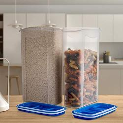 Shazo Food Storage Containers 4-Piece Set (2 Container Set) - Airtight Dry Food with Innovative Dual Utility Interchangeable Lid, One Lid Fits All, Freezer Safe, Airtight Cereal, Spaghetti, Rice