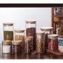 Contenant en verre pour aliments avec couvercle en bambou - 1 pièce, pour grains, noix, réservoir, boîte de rangement pour cuisine - JM 004 Contenant en verre pour aliments avec couvercle en bambou - 1 pièce, pour grains, noix, réservoir, boîte de rangement pour cuisine - JM 004
