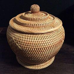 Rattan Woven Temple Shape Puer Tea Cake Tin Box Container Jar Organizador Tank Jug Sundries Organizer Rattan Basket Storage Jars,L 26 X 26 Cm