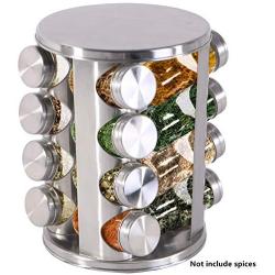 PENGKE Spice Rack,Stainless Steel Spice Tower,Round Seasoning Storage Organizer with 16 Glass Jar Bottles,Kitchen Countertop Organizer,Pack of 1