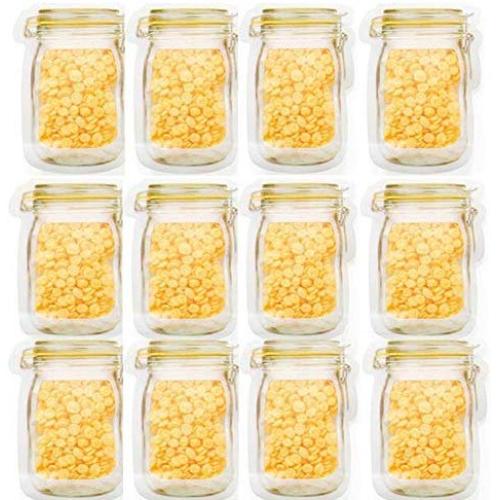 Mason Jar Zipper Bags Stand-Up Food Storage Snack Sandwich Ziplock Bags Reusable Airtight Seal Food Storage Bags Leakproof Food Saver Bags (12 x Small)