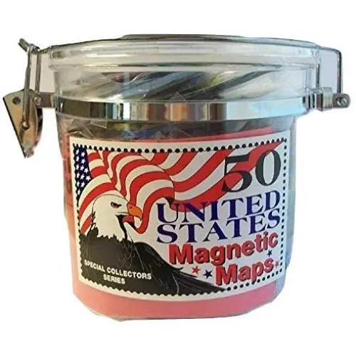 50 Bundesstaaten Magnete plus DC und Puerto Rico mit Aufbewahrungsglas und Weltkarte