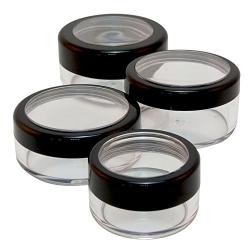 Travel Sample Plastic Clear Jar w Window Black Rim Cap 4 Kind of Capacities (2 Sets)