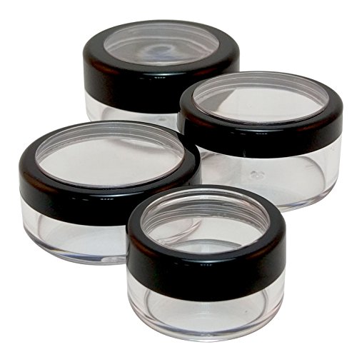 Travel Sample Plastic Clear Jar w Window Black Rim Cap 4 Kind of Capacities (2 Sets)