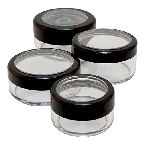Travel Sample Plastic Clear Jar w Window Black Rim Cap 4 Kind of Capacities (2 Sets)