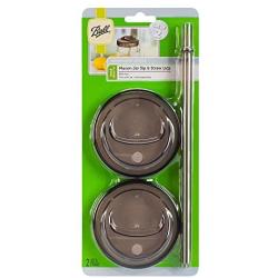 Ball 4-Piece Sip & Straw Lids Set for Wide Mouth Mason Jars | Grey | (2-Lids and 2-Straws)