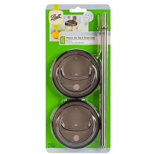 Ball 4-Piece Sip & Straw Lids Set for Wide Mouth Mason Jars | Grey | (2-Lids and 2-Straws)