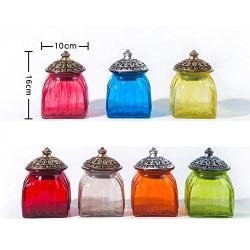 SOCOSY Vintage Crystal Glass Candy Jar with Lid Food Jar Nut Jar Jewelry Box Wedding Candy Buffet Jars Kitchen Storage Assorted Color 24 oz