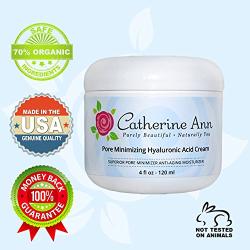 Pore Minimizer Hyaluronic Acid Cream by Catherine Ann - Oil Free Anti Aging Facial Moisturizer for Combination- Oily and Acne Skin. Day and Night Gel Cream- 70% Organic, 4 oz