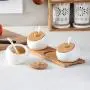 Keramik-Gewürzbehälter Küchen-Gewürzbox Holzladeplatte Salz Essig Zucker Einzelbehälter Küchengewürz-Werkzeug, 1 Stück