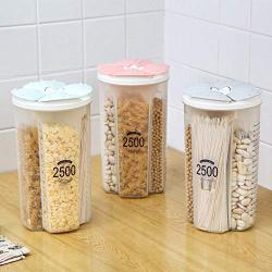 Separate Transparent Grain Storage Bottle Household Kitchen Food Moisture Proof Sealed Cans Dry Cereal Container Zp6191710,4 Grid Green