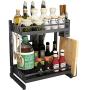 2 Tier Stainless Steel Spice Rack Kitchen Storage Organizer Multifunction Jars Rack Holder With Chopping Board Rack