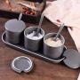 Kitchen seasoning box/Ceramic Condiment Storage Container with Tray with lid Multifunctional Combination Seasoning jar