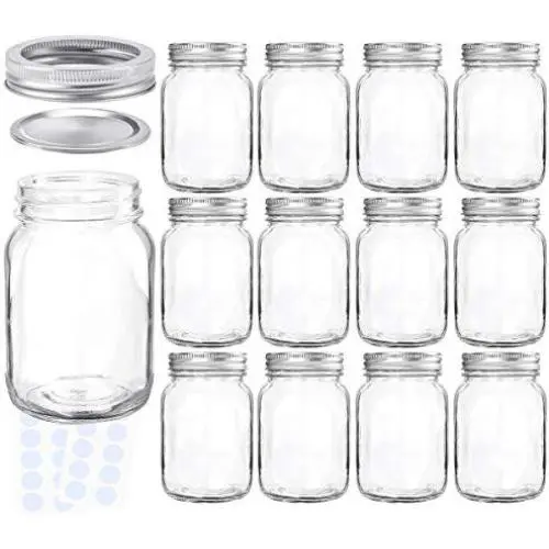 KAMOTA Mason Jars 18 oz With Regular Lids and Bands, Ideal for Jam, Honey, Wedding Favors, Shower Favors, Baby Foods, DIY Magnetic Spice Jars, 12 PACK, 20 Whiteboard Labels Included