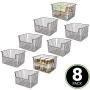 mDesign Metal Kitchen Pantry Food Storage Organizer Basket - Farmhouse Grid Design with Open Front for Cabinets, Cupboards, Shelves - Holds Potatoes, Onions, Fruit - 12" Wide, 8 Pack - Bronze