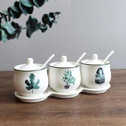 TNKML Ceramic Seasoning Jar With Spoon With Lid Ceramic Spice Jar Spice Storage Jar Fresh Style Kitchen Supplies Spice Container Sugar Can Salt Shaker-A