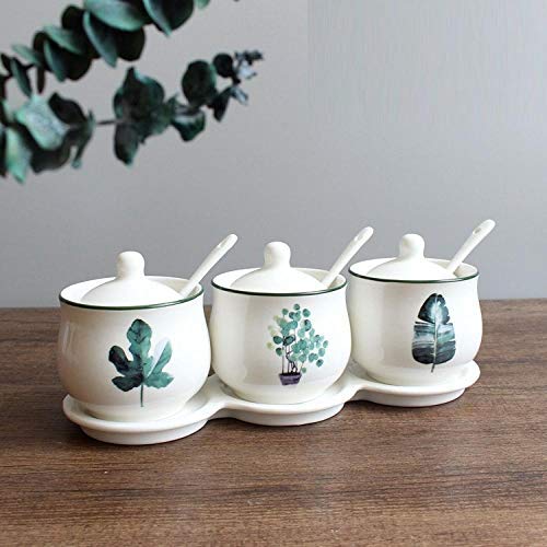 TNKML Ceramic Seasoning Jar With Spoon With Lid Ceramic Spice Jar Spice Storage Jar Fresh Style Kitchen Supplies Spice Container Sugar Can Salt Shaker-A