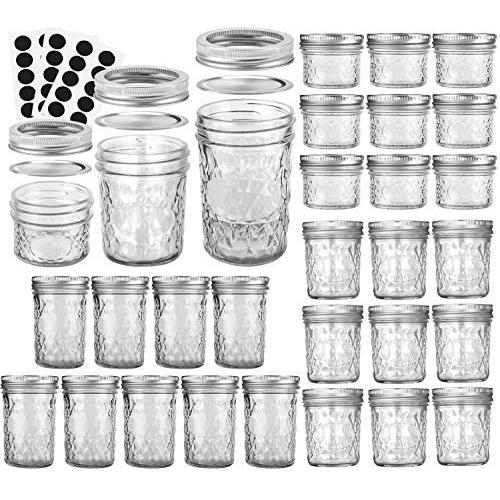 VERONES Mason Jars Canning Jars, Jelly Jars With Regular Lids, Ideal for Jam, Honey, Wedding Favors, Shower Favors, Baby Foods, DIY Magnetic Spice Jars, 4 OZ x 10, 6 OZ x 10, 8 OZ x 10