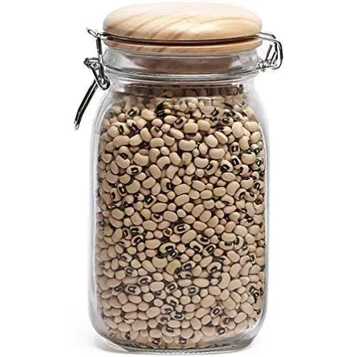 Circleware Glasbehälter mit Schwenklid, luftdicht, mit Holzdeckel – Küchenglassware, Lebensmittelbehälter zur Aufbewahrung von Kaffee, Zucker, Tee, Gewürzen, Müsli, 1,5 l (53 oz), Klar