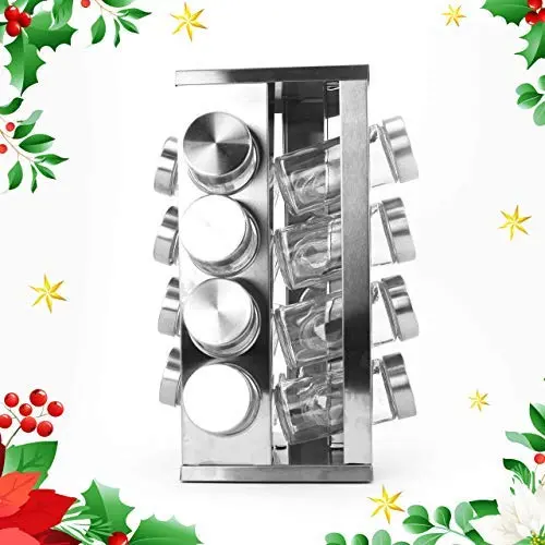 Adorox Steel Spice Rack - Round or Square Revolving Stainless Space Saving Kitchen Storage Organizer for Seasoning Dried Herbs (Square 16 Spice Jars) Adorox Steel Spice Rack - Round or Square Revolving Stainless Space Saving Kitchen Storage Organizer for Seasoning Dried Herbs (Square 16 Spice Jars)