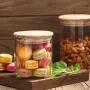 Glaser Lebensmittelbehälter mit Holzkappe, versiegelte Töpfe, Zuckerstreuselbehälter, Gewürzglas, Tee- und Kaffeebestellbehälter für Großeinkäufe, 600ml B174