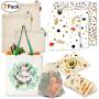 Organic Beeswax Food Wrap, Honey Bee Sustainable Eco Friendly Washable Wraps, Perfect for Kitchen Gifts&Storage(3 Bees Wrap,3 Reusable Produce Bags,1 Grocery Bag)