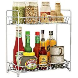 Spice Rack Organizer 2 Tier Rack Stainless Steel Spice Jars Bottle Stand Holder Kitchen Organizer Storage Kitchen Shelves Rack - Silver