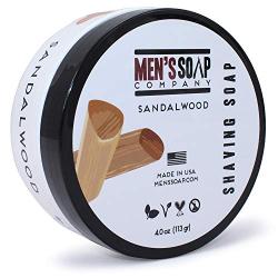 Mens Soap Company Shaving Soap 4 OZ Sandalwood Shave Jar. Made with Vegan Natural Ingredients. Includes Shea Butter, Vitamin E, and Coconut Oil to Protect & Moisturize the Skin