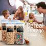 4er Cereal-Behälter – Große 100% BPA-freie & Lebensmittelechte Silikon-Dichtung für Cereal, Snacks, Reis & Nudeln mit 8 Freilabe, Erasingermarker & Messlöffel