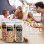 Cereal Storage Container 4 Pack - Large 100% Airtight Bpa Free & Food Grade Silicone Seal Cereal Containers For Dry Food, Snack, Rice & Pasta With 8 Free Labels, Erasable Marker Pen & Handy Scoop