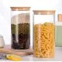 Bocal en verre 3X950ml avec couvercle en bambou pour stockage aliments, conserve, idéal pour pâtes, café, sachets de thé (Set de 3, 10x20cm) Bocal en verre 3X950ml avec couvercle en bambou pour stockage aliments, conserve, idéal pour pâtes, café, sachets de thé (Set de 3, 10x20cm)